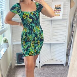 Bar III Green palm,  tropical mini dress